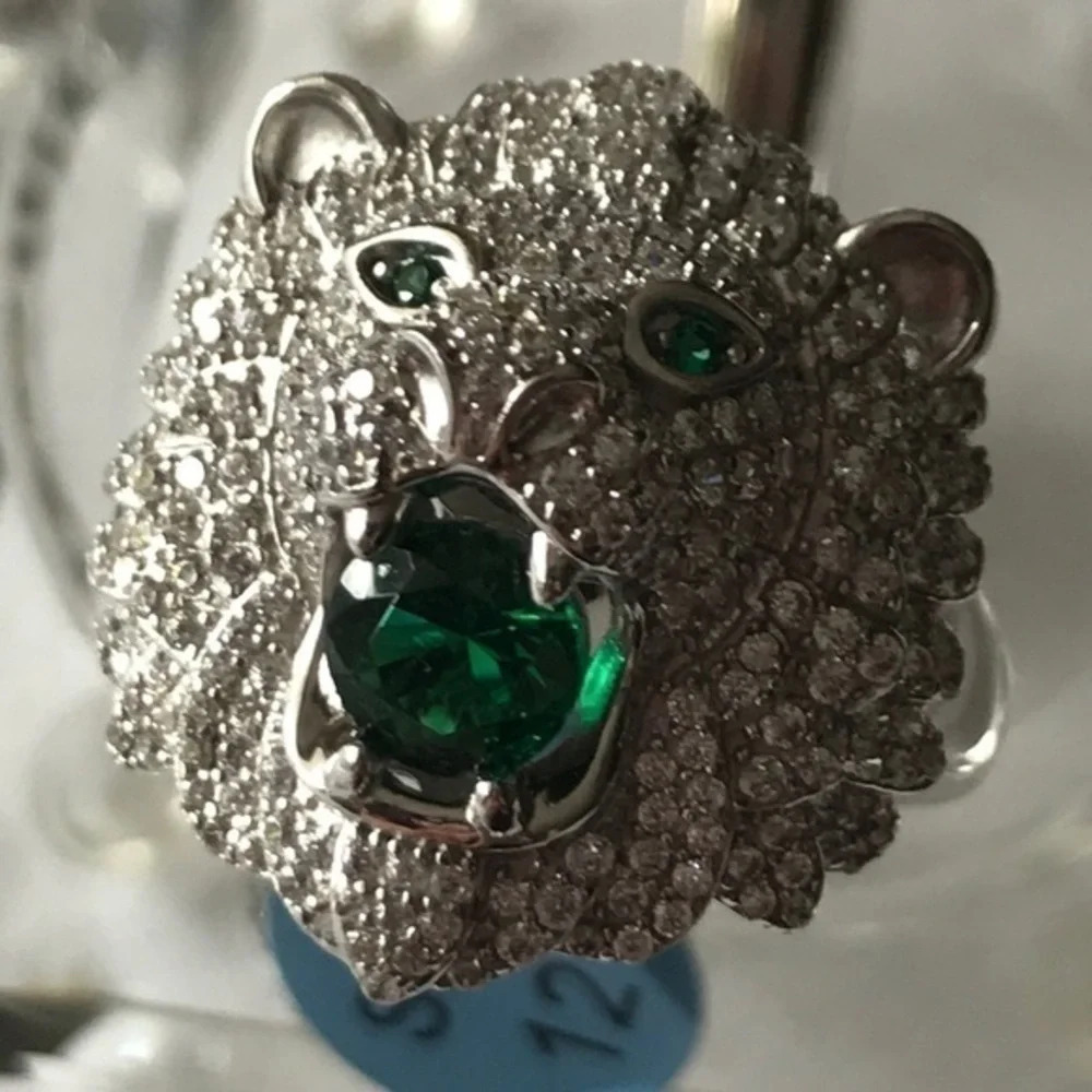 925 silver Rhinestones ring green stones - Picture 2 of 9